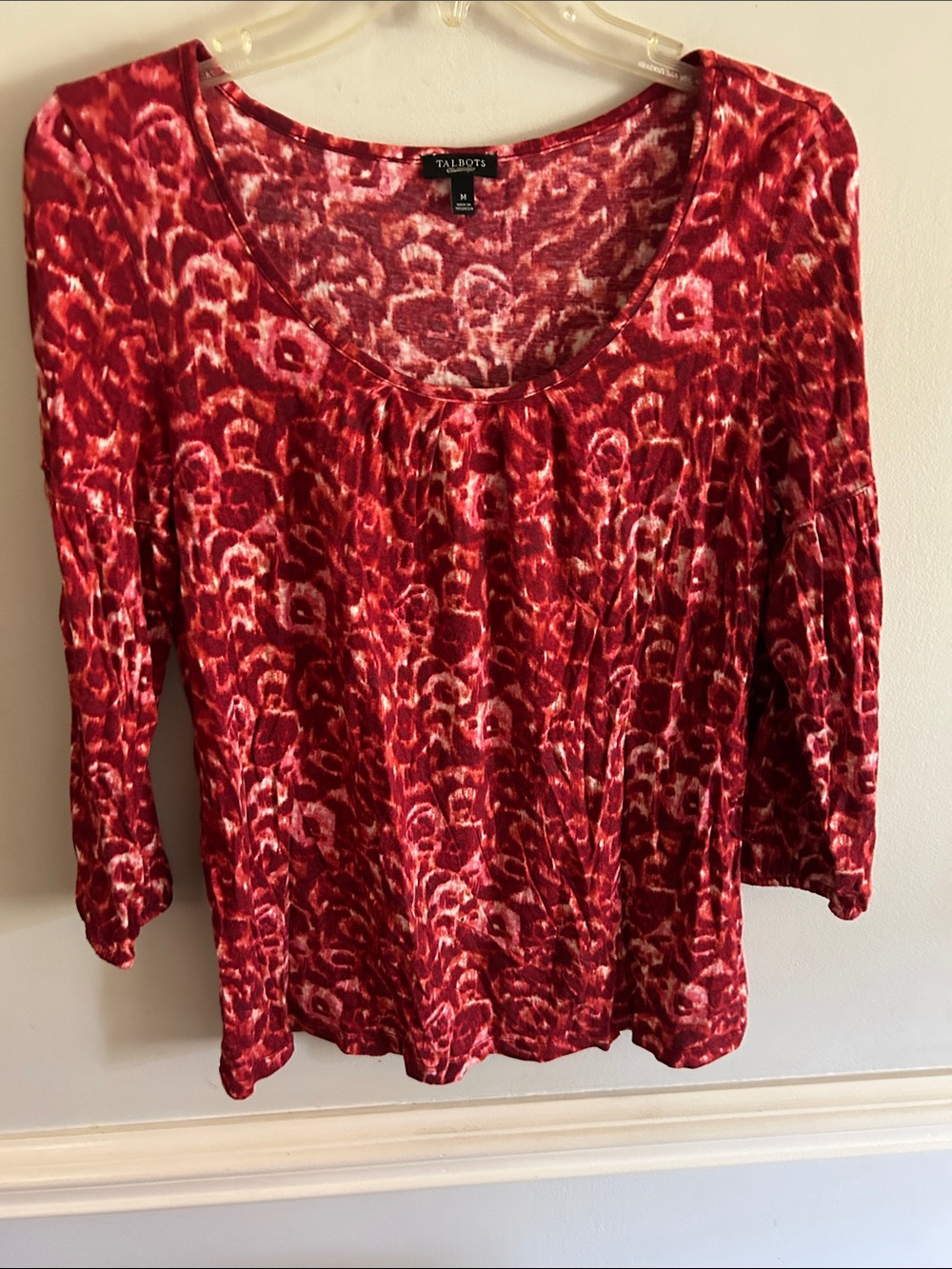 Talbots Red Patterned Scoop Neck Long Sleeve Top
